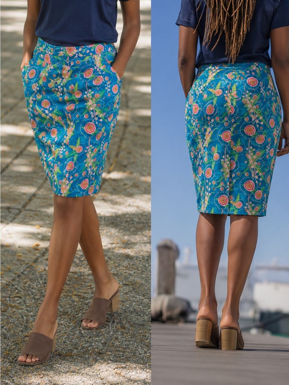 RipSkirt Tropical Floral Hawaiian Wrap Skirt Large Travel Pocket Skirt